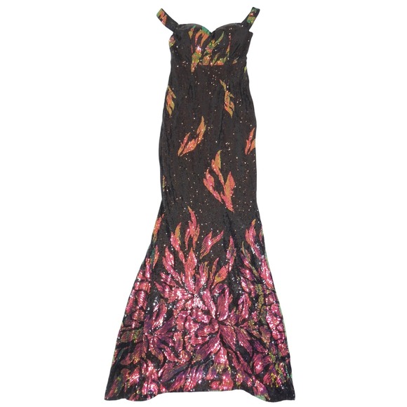 Love & Lemonade Dresses & Skirts - NWT-Love & Lemonade Sequin Floral Mermaid Gown Black Sweetheart Off Shoulder